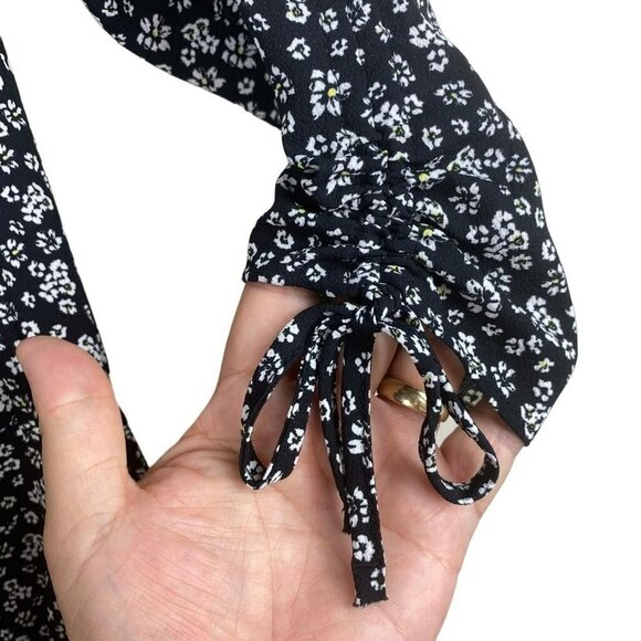 Zara Black White Floral Off Shoulder Midi Dress Ruffled With Rushing XS - Picture 10 of 15